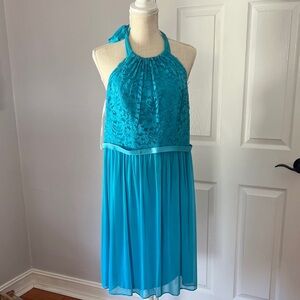 David's Bridal Turquoise Halter Dress